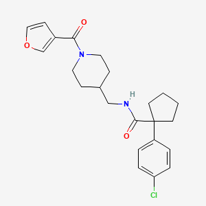 molecular formula C23H27ClN2O3 B2475160 1-(4-chlorophenyl)-N-((1-(furan-3-carbonyl)piperidin-4-yl)methyl)cyclopentanecarboxamide CAS No. 1396767-00-2