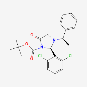 molecular formula C22H24Cl2N2O3 B2475161 tert-Butyl (R)-2-(2,6-dichlorophenyl)-5-oxo-3-((R)-1-phenylethyl)imidazolidine-1-carboxylate CAS No. 1004755-00-3