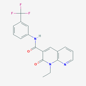 molecular formula C18H14F3N3O2 B2475162 1-ethyl-2-oxo-N-(3-(trifluoromethyl)phenyl)-1,2-dihydro-1,8-naphthyridine-3-carboxamide CAS No. 941931-57-3