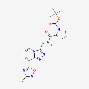 molecular formula C20H25N7O4 B2475181 叔丁基2-(((8-(3-甲基-1,2,4-恶二唑-5-基)-[1,2,4]三唑并[4,3-a]吡啶-3-基)甲基)氨基羰基)吡咯烷-1-羧酸酯 CAS No. 2034203-69-3