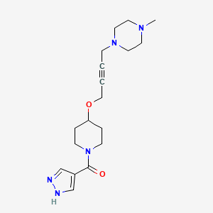 molecular formula C18H27N5O2 B2475197 1-methyl-4-(4-{[1-(1H-pyrazole-4-carbonyl)piperidin-4-yl]oxy}but-2-yn-1-yl)piperazine CAS No. 2415621-05-3