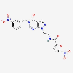 molecular formula C19H15N7O7 B2475204 5-nitro-N-(2-(5-(3-nitrobenzyl)-4-oxo-4,5-dihydro-1H-pyrazolo[3,4-d]pyrimidin-1-yl)ethyl)furan-2-carboxamide CAS No. 922037-20-5