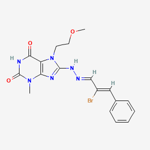 molecular formula C18H19BrN6O3 B2475211 8-{(2E)-2-[(2Z)-2-bromo-3-phenylprop-2-en-1-ylidene]hydrazinyl}-6-hydroxy-7-(2-methoxyethyl)-3-methyl-3,7-dihydro-2H-purin-2-one CAS No. 333769-28-1