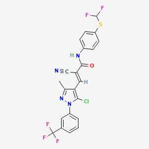 molecular formula C22H14ClF5N4OS B2475213 (E)-3-[5-chloro-3-methyl-1-[3-(trifluoromethyl)phenyl]pyrazol-4-yl]-2-cyano-N-[4-(difluoromethylsulfanyl)phenyl]prop-2-enamide CAS No. 882239-41-0