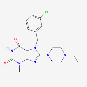 molecular formula C19H23ClN6O2 B2475218 7-(3-chlorobenzyl)-8-(4-ethylpiperazin-1-yl)-3-methyl-1H-purine-2,6(3H,7H)-dione CAS No. 878431-56-2