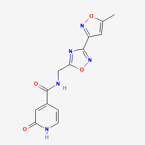 molecular formula C13H11N5O4 B2475219 N-((3-(5-methylisoxazol-3-yl)-1,2,4-oxadiazol-5-yl)methyl)-2-oxo-1,2-dihydropyridine-4-carboxamide CAS No. 1903167-06-5