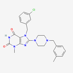 molecular formula C25H27ClN6O2 B2475239 7-[(3-Chlorophenyl)methyl]-3-methyl-8-{4-[(3-methylphenyl)methyl]piperazinyl}-1,3,7-trihydropurine-2,6-dione CAS No. 898427-99-1