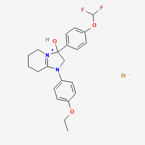 molecular formula C22H25BrF2N2O3 B2475264 3-(4-(Difluoromethoxy)phenyl)-1-(4-ethoxyphenyl)-3-hydroxy-2,3,5,6,7,8-hexahydroimidazo[1,2-a]pyridin-1-ium bromide CAS No. 1104738-04-6