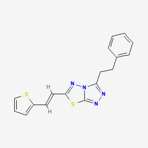 molecular formula C17H14N4S2 B2475266 (E)-3-phenethyl-6-(2-(thiophen-2-yl)vinyl)-[1,2,4]triazolo[3,4-b][1,3,4]thiadiazole CAS No. 838900-27-9