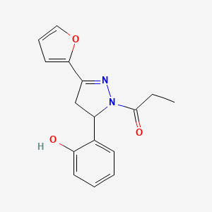 molecular formula C16H16N2O3 B2475287 1-(3-(furan-2-yl)-5-(2-hydroxyphényl)-4,5-dihydro-1H-pyrazol-1-yl)propan-1-one CAS No. 900134-11-4