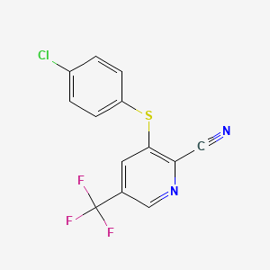 molecular formula C13H6ClF3N2S B2475300 3-(4-氯苯基)硫代-5-(三氟甲基)吡啶-2-腈 CAS No. 338396-73-9