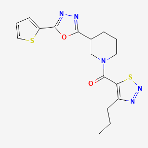 molecular formula C17H19N5O2S2 B2475302 (4-Propyl-1,2,3-thiadiazol-5-yl)(3-(5-(thiophen-2-yl)-1,3,4-oxadiazol-2-yl)piperidin-1-yl)methanone CAS No. 1226429-56-6