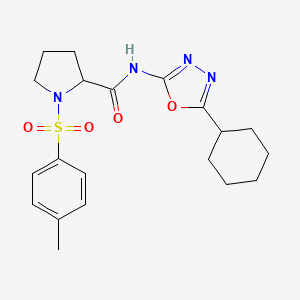molecular formula C20H26N4O4S B2475313 N-(5-cyclohexyl-1,3,4-oxadiazol-2-yl)-1-tosylpyrrolidine-2-carboxamide CAS No. 1049943-56-7