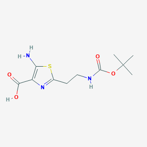 molecular formula C11H17N3O4S B2475332 5-Amino-2-[2-[(2-methylpropan-2-yl)oxycarbonylamino]ethyl]-1,3-thiazole-4-carboxylic acid CAS No. 2253641-02-8