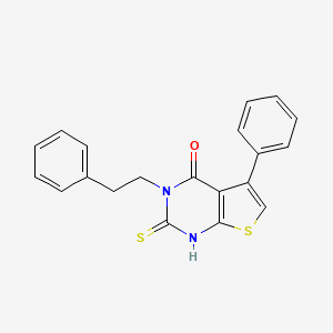 molecular formula C20H16N2OS2 B2475360 5-phenyl-3-(2-phenylethyl)-2-sulfanyl-3H,4H-thieno[2,3-d]pyrimidin-4-one CAS No. 730976-55-3