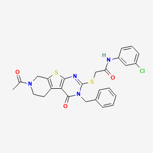 molecular formula C26H23ClN4O3S2 B2475361 2-((7-乙酰-3-苄基-4-氧代-3,4,5,6,7,8-六氢吡啶并[4',3':4,5]噻吩并[2,3-d]嘧啶-2-基)硫代)-N-(3-氯苯基)乙酰胺 CAS No. 1189449-19-1