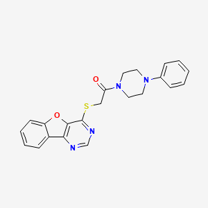 molecular formula C22H20N4O2S B2475363 2-(Benzofuro[3,2-d]pyrimidin-4-ylthio)-1-(4-phenylpiperazin-1-yl)ethanone CAS No. 843637-88-7