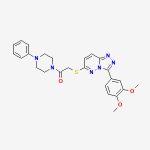 molecular formula C25H26N6O3S B2475365 2-((3-(3,4-Dimethoxyphenyl)-[1,2,4]triazolo[4,3-b]pyridazin-6-yl)thio)-1-(4-phenylpiperazin-1-yl)ethanone CAS No. 852437-28-6