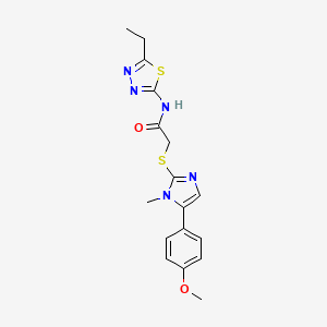 molecular formula C17H19N5O2S2 B2475370 N-(5-ethyl-1,3,4-thiadiazol-2-yl)-2-((5-(4-methoxyphenyl)-1-methyl-1H-imidazol-2-yl)thio)acetamide CAS No. 921561-61-7
