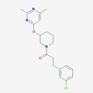molecular formula C20H24ClN3O2 B2475374 3-(3-Chlorophenyl)-1-(3-((2,6-dimethylpyrimidin-4-yl)oxy)piperidin-1-yl)propan-1-one CAS No. 2034399-94-3