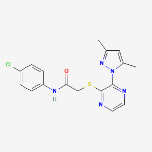 molecular formula C17H16ClN5OS B2475390 N-(4-氯苯基)-2-((3-(3,5-二甲基-1H-吡唑-1-基)吡嗪-2-基)硫代)乙酰胺 CAS No. 1251570-32-7