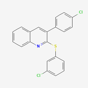 molecular formula C21H13Cl2NS B2475428 3-(4-Chlorophenyl)-2-[(3-chlorophenyl)sulfanyl]quinoline CAS No. 339013-20-6