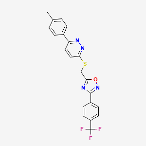 molecular formula C21H15F3N4OS B2475430 3-(4-Methylphenyl)-6-[({3-[4-(trifluoromethyl)phenyl]-1,2,4-oxadiazol-5-yl}methyl)sulfanyl]pyridazine CAS No. 1114909-42-0