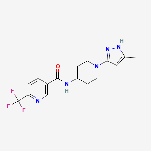molecular formula C16H18F3N5O B2475434 N-(1-(5-methyl-1H-pyrazol-3-yl)piperidin-4-yl)-6-(trifluoromethyl)nicotinamide CAS No. 2034207-68-4