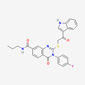 molecular formula C28H23FN4O3S B2475441 2-((2-(1H-indol-3-yl)-2-oxoethyl)thio)-3-(4-fluorophenyl)-4-oxo-N-propyl-3,4-dihydroquinazoline-7-carboxamide CAS No. 1113134-69-2