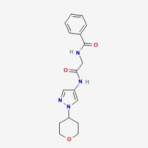 molecular formula C17H20N4O3 B2475453 N-(2-oxo-2-((1-(tetrahydro-2H-pyran-4-yl)-1H-pyrazol-4-yl)amino)ethyl)benzamide CAS No. 1796948-27-0