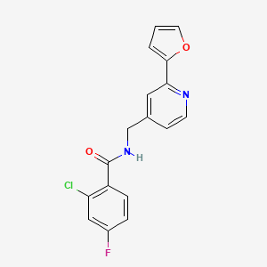 molecular formula C17H12ClFN2O2 B2475458 2-chloro-4-fluoro-N-((2-(furan-2-yl)pyridin-4-yl)methyl)benzamide CAS No. 2034341-48-3