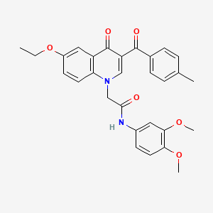 molecular formula C29H28N2O6 B2475522 N-(3,4-dimethoxyphenyl)-2-(6-ethoxy-3-(4-methylbenzoyl)-4-oxoquinolin-1(4H)-yl)acetamide CAS No. 898344-80-4
