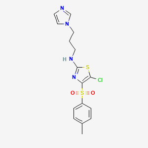 molecular formula C16H17ClN4O2S2 B2475527 5-chloro-N-(3-imidazol-1-ylpropyl)-4-(4-methylphenyl)sulfonyl-1,3-thiazol-2-amine CAS No. 521280-72-8