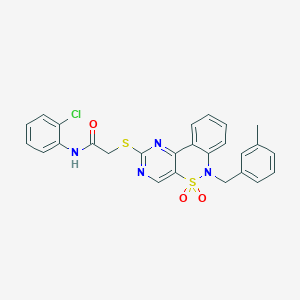 molecular formula C26H21ClN4O3S2 B2475528 N-(2-chlorophenyl)-2-{[6-(3-methylbenzyl)-5,5-dioxido-6H-pyrimido[5,4-c][2,1]benzothiazin-2-yl]thio}acetamide CAS No. 932476-22-7