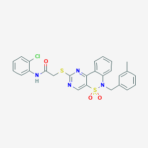 molecular formula C26H21ClN4O3S2 B2475528 N-(2-氯苯基)-2-{[6-(3-甲基苄基)-5,5-二氧化-6H-嘧啶并[5,4-c][2,1]苯并噻嗪-2-基]硫代}乙酰胺 CAS No. 932476-22-7