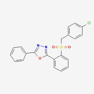 molecular formula C21H15ClN2O3S B2475550 2-{2-[(4-Chlorobenzyl)sulfonyl]phenyl}-5-phenyl-1,3,4-oxadiazole CAS No. 339104-18-6