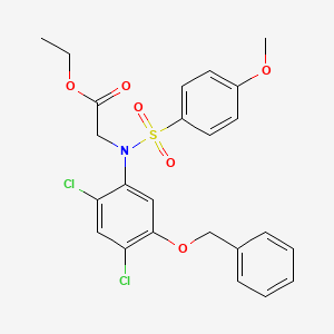 molecular formula C24H23Cl2NO6S B2475554 Ethyl 2-(5-(benzyloxy)-2,4-dichloro((4-methoxyphenyl)sulfonyl)anilino)acetate CAS No. 338961-56-1