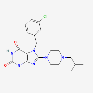molecular formula C21H27ClN6O2 B2475562 7-[(3-Chlorophenyl)methyl]-3-methyl-8-[4-(2-methylpropyl)piperazin-1-yl]purine-2,6-dione CAS No. 898795-45-4