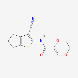 molecular formula C13H12N2O3S B2475563 N-(3-cyano-5,6-dihydro-4H-cyclopenta[b]thiophen-2-yl)-2,3-dihydro-1,4-dioxine-5-carboxamide CAS No. 864937-82-6