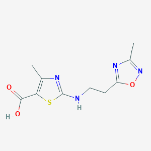 molecular formula C10H12N4O3S B2475565 4-Methyl-2-{[2-(3-methyl-1,2,4-oxadiazol-5-yl)ethyl]amino}-1,3-thiazole-5-carboxylic acid CAS No. 1573547-79-1
