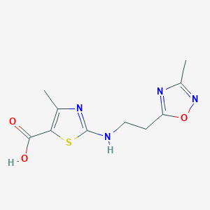 molecular formula C10H12N4O3S B2475565 Ácido 4-metil-2-{[2-(3-metil-1,2,4-oxadiazol-5-il)etil]amino}-1,3-tiazol-5-carboxílico CAS No. 1573547-79-1