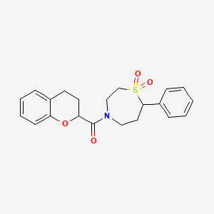 molecular formula C21H23NO4S B2475571 Chroman-2-yl(1,1-dioxido-7-phenyl-1,4-thiazepan-4-yl)methanone CAS No. 2034461-76-0