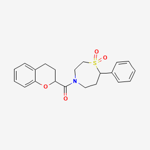 molecular formula C21H23NO4S B2475571 Cromano-2-il(1,1-dióxido-7-fenil-1,4-tiazepan-4-il)metanona CAS No. 2034461-76-0