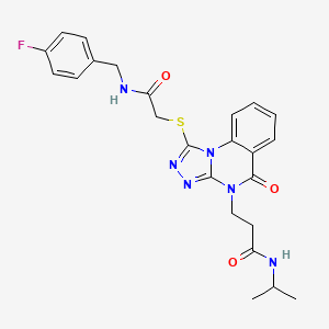 molecular formula C24H25FN6O3S B2475577 3-(1-((2-((4-fluorobenzyl)amino)-2-oxoethyl)thio)-5-oxo-[1,2,4]triazolo[4,3-a]quinazolin-4(5H)-yl)-N-isopropylpropanamide CAS No. 1112371-79-5