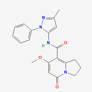 molecular formula C20H20N4O3 B2475587 7-甲氧基-N-(3-甲基-1-苯基-1H-吡唑-5-基)-5-氧代-1,2,3,5-四氢吲哚并嗪-8-甲酰胺 CAS No. 2034280-66-3