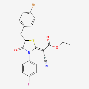 molecular formula C21H16BrFN2O3S B2475591 (Z)-ethyl 2-(5-(4-bromobenzyl)-3-(4-fluorophenyl)-4-oxothiazolidin-2-ylidene)-2-cyanoacetate CAS No. 786678-03-3