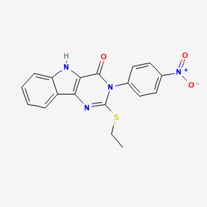 molecular formula C18H14N4O3S B2475595 2-(ethylthio)-3-(4-nitrophenyl)-3H-pyrimido[5,4-b]indol-4(5H)-one CAS No. 536717-20-1