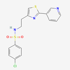 molecular formula C16H14ClN3O2S2 B2475611 4-chloro-N-(2-(2-(pyridin-3-yl)thiazol-4-yl)ethyl)benzenesulfonamide CAS No. 863511-93-7