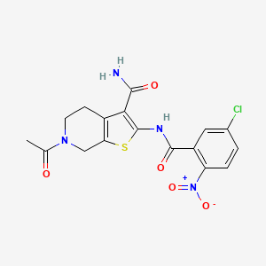 molecular formula C17H15ClN4O5S B2475616 6-Acetyl-2-(5-chloro-2-nitrobenzamido)-4,5,6,7-tetrahydrothieno[2,3-c]pyridine-3-carboxamide CAS No. 864857-86-3