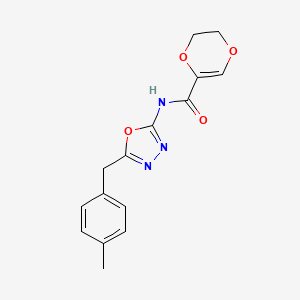 molecular formula C15H15N3O4 B2475624 N-(5-(4-methylbenzyl)-1,3,4-oxadiazol-2-yl)-5,6-dihydro-1,4-dioxine-2-carboxamide CAS No. 1172798-28-5